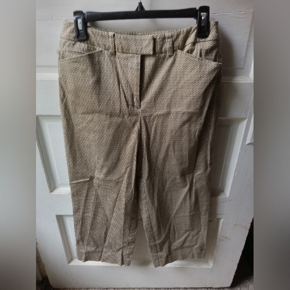 Stylish Cream & Brown Patterned Capri - Talbot Petite